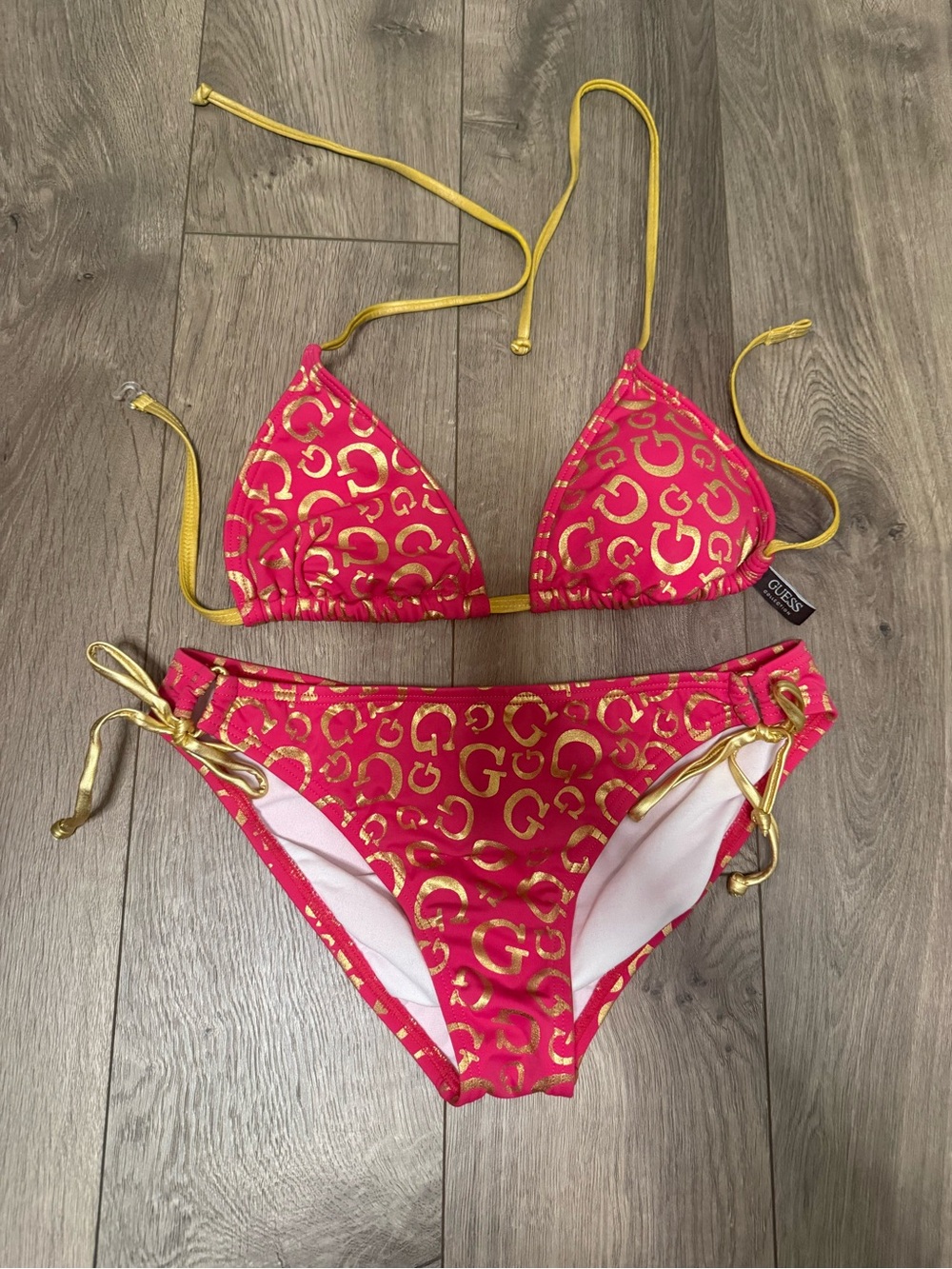 Guess Hot Pink Bikini with Gold Logo Accents
